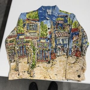 Graff by UM Company Paris Street Scene Sequin Denim Jacket Blue Small Novelty
